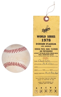 1978 Hank Aaron Signed 78 World Series Used OML World Series Kuhn Baseball with Field Pass (Beckett & Film Crew Letter of Provenance)